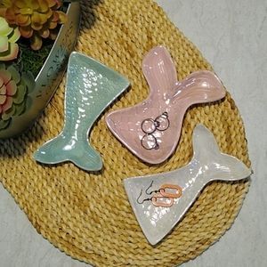 Set Mermaid Tail Trinket Jewelery Holders Set of 3